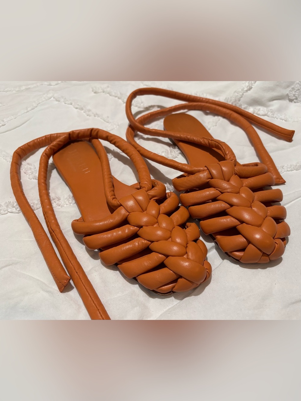 HEREU leather ANKLE TIE braided SUMMER SANDAL rust orange SIZE 40